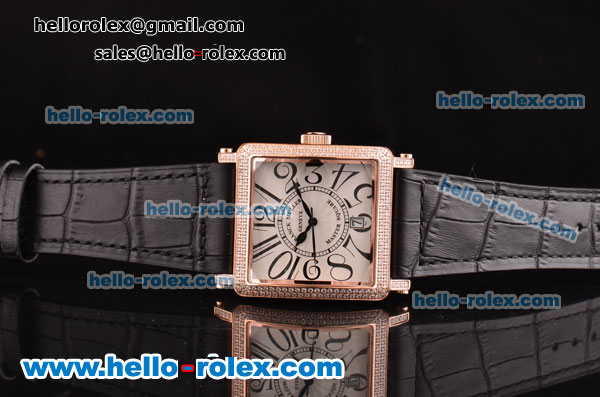 Franck Muller Master Square Swiss Quartz Rose Gold Case with Diamond bezel and Black Leather Strap - Click Image to Close